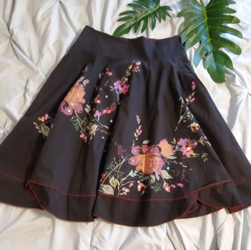C&M Camilla and Marc Beaded Black Floral Skirt